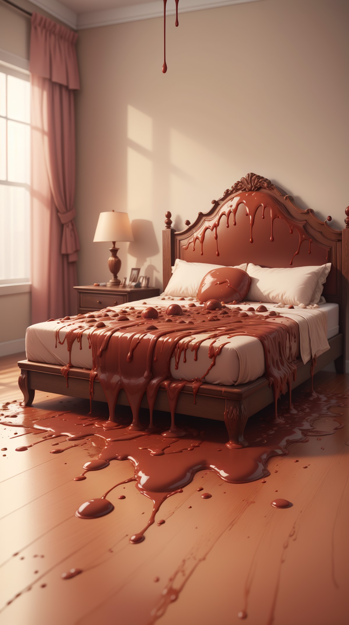 <lora:ChocolateWetStyle:0.9>ChocolateWetStyle bed, (Masterpiece:1.3) (best quality:1.2) (high quality:1.1)